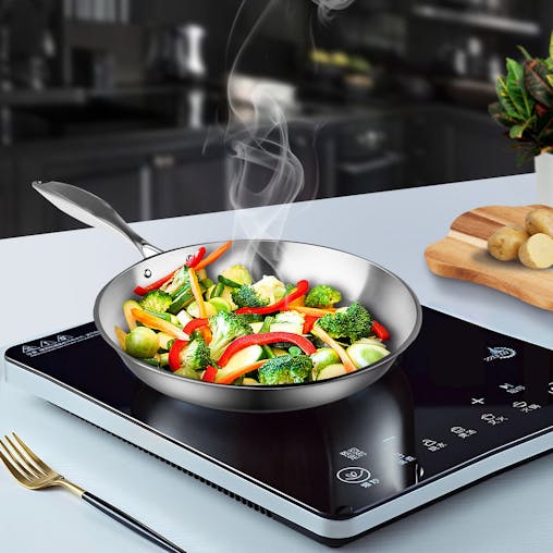 SOGA Dual Burners Cooktop Stove 28cmStainless Steel Induction Casserole and 28cm Fry Pan