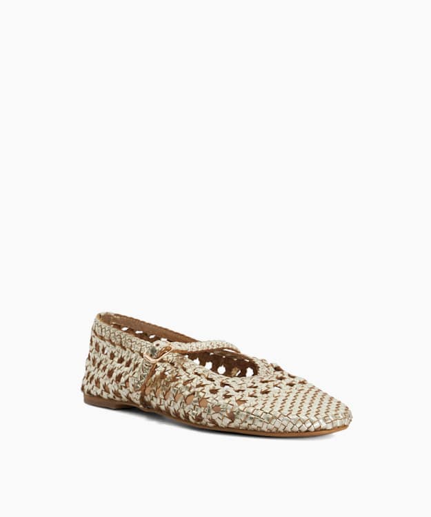Hazella Gold - Woven Leather Mary Jane Ballet Flats