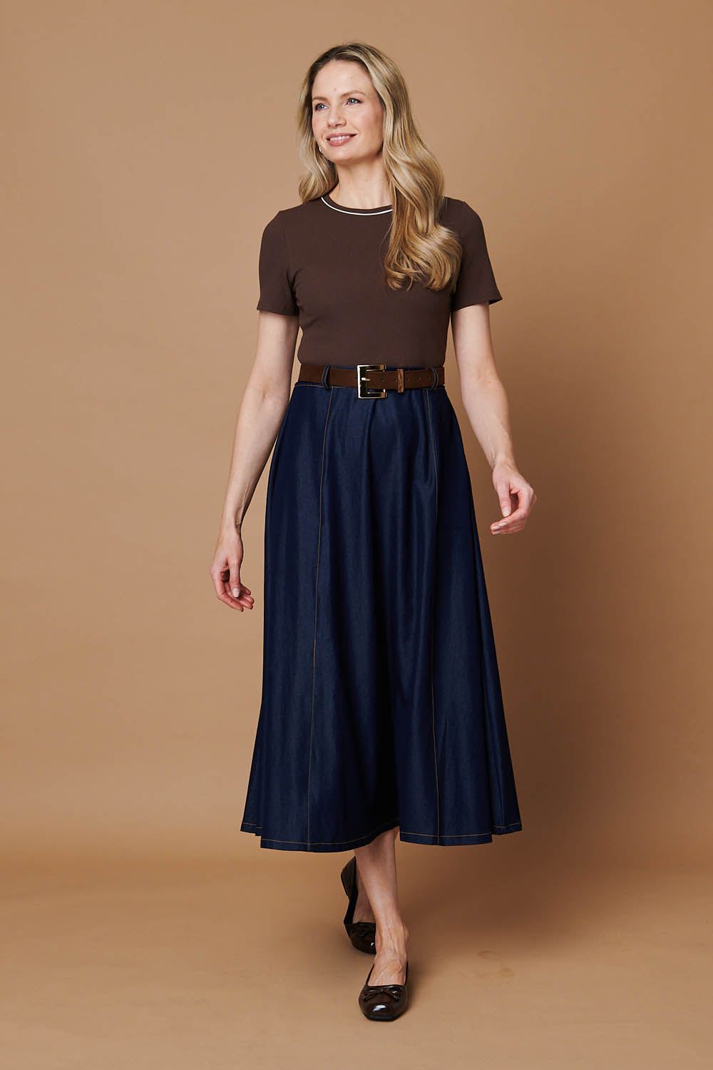 Izabel London Removable Belt Denim Skirt Midi Dress