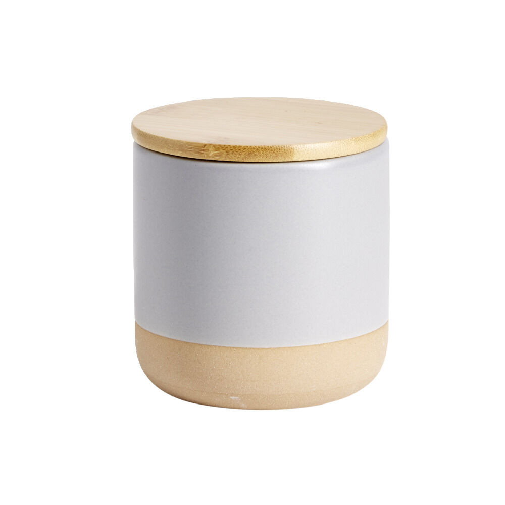 Pot à coton céramique bleu et couvercle bois Ø9xH10cm