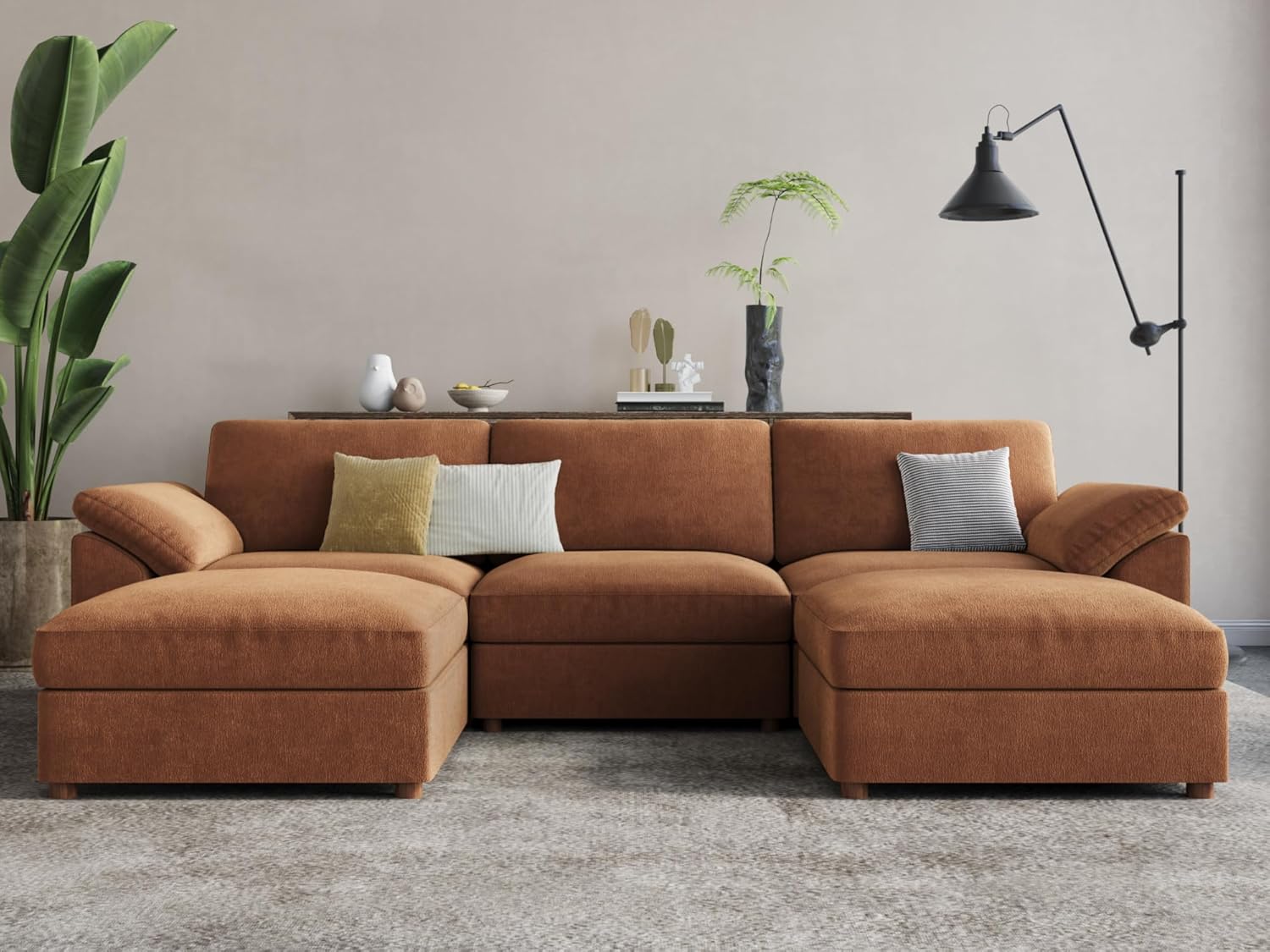EASE MOOSE Brown Sectional Modular Sofa,Comfty U Shape Sectional FSC Certified Modern Deep Seat Couch,Brown Modular Cloud Couch,Removable and Washable