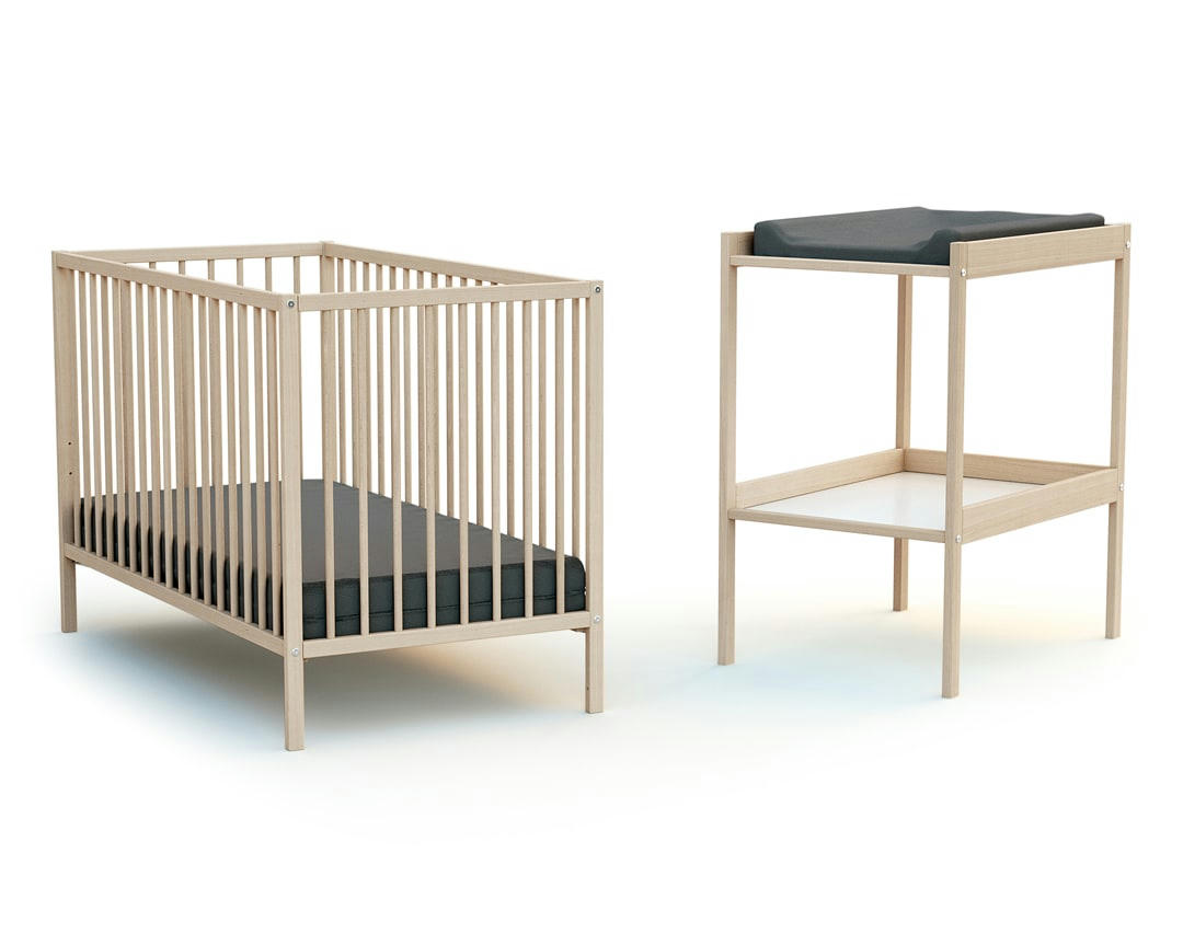 - Duo lit bébé et table à langer hêtre brut