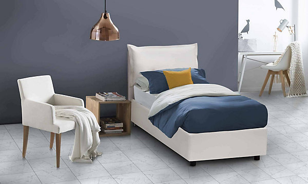 Lit simple Dbruman, Lit coffre avec revêtement en similcuir, Ouverture frontale, adapté pour matelas 80x200 cm, Blanc