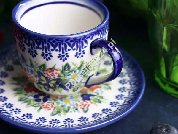 Filiżanka ze spodkiem do espresso 0,11 L / 12,5 cm Bolesławiec - Kwiatowy Ogród