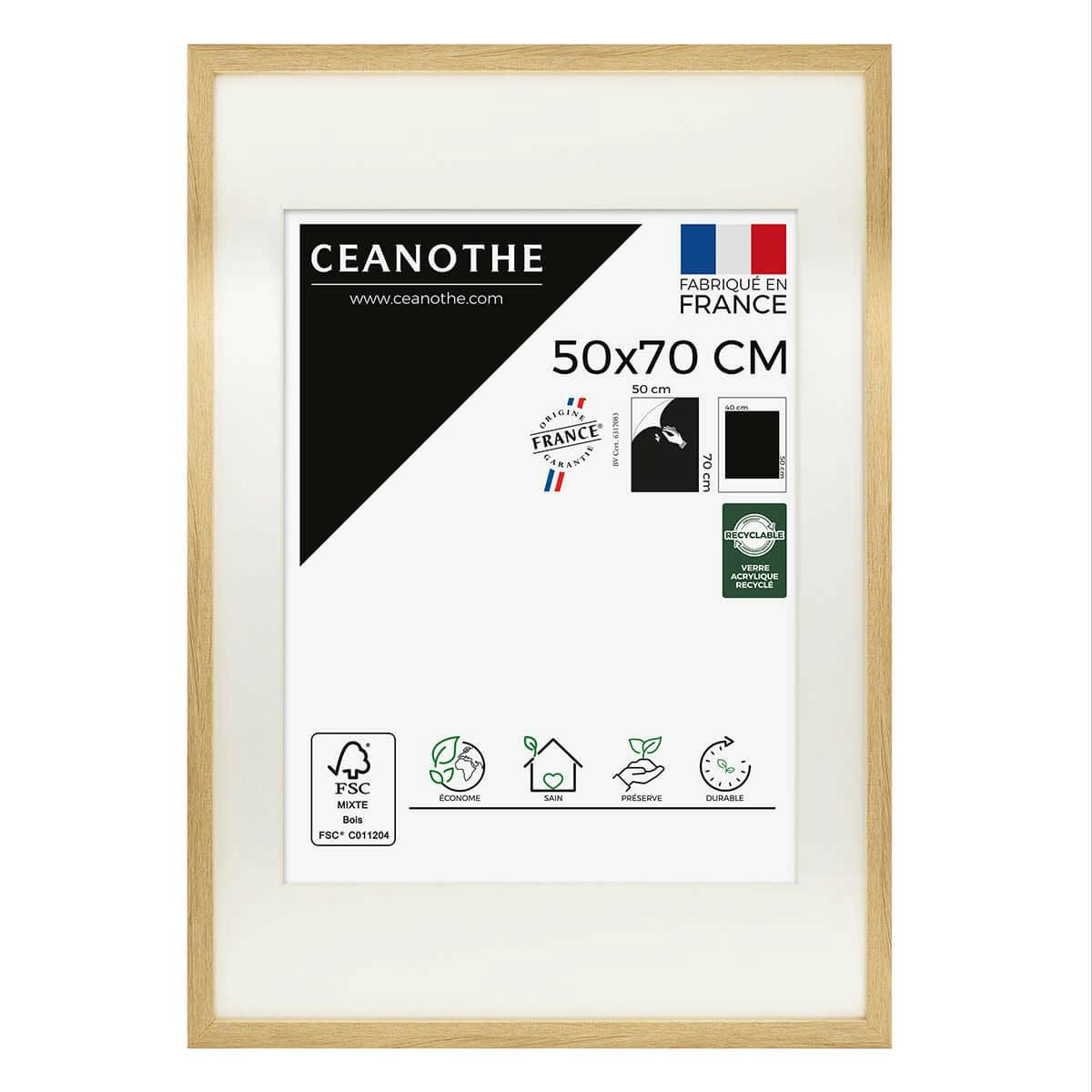 MILAN - Cadre photo épais brut 50x70 cm avec passe-partout résine recyclée