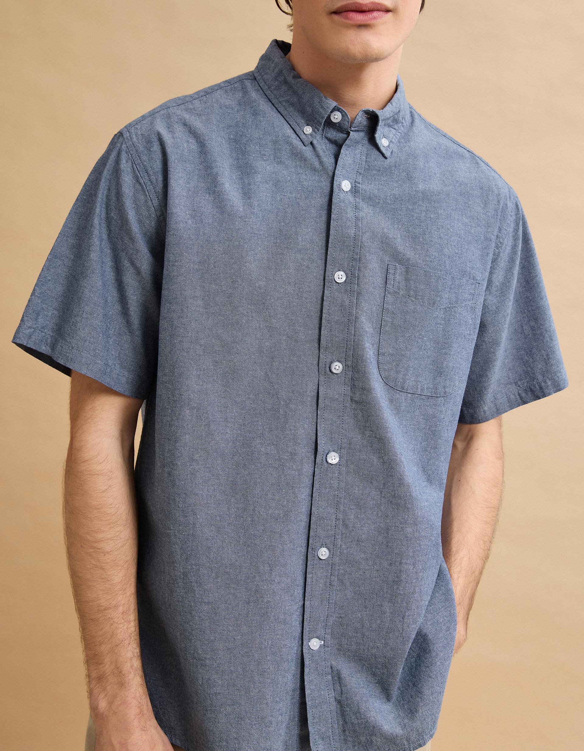 Camisa Manga Curta, Homem, Azul