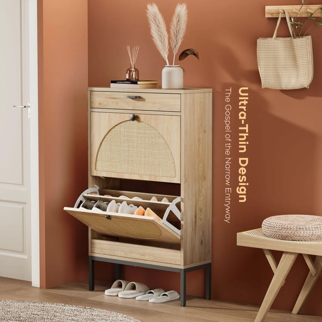 Boho Natural Rattan Shoe Storage Cabinet