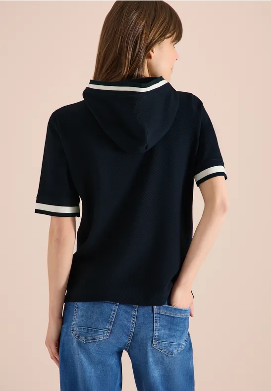 Kurzarm Shirt mit Kapuze und Rippdetails