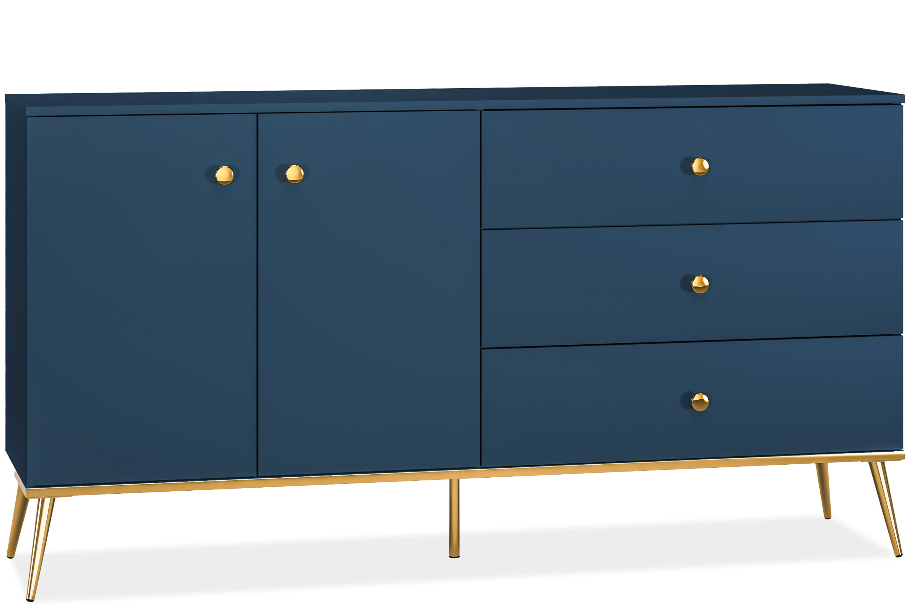 KONSIMO ARICIA Duża komoda 160 cm granatowa ze złotymi elementami elegancka