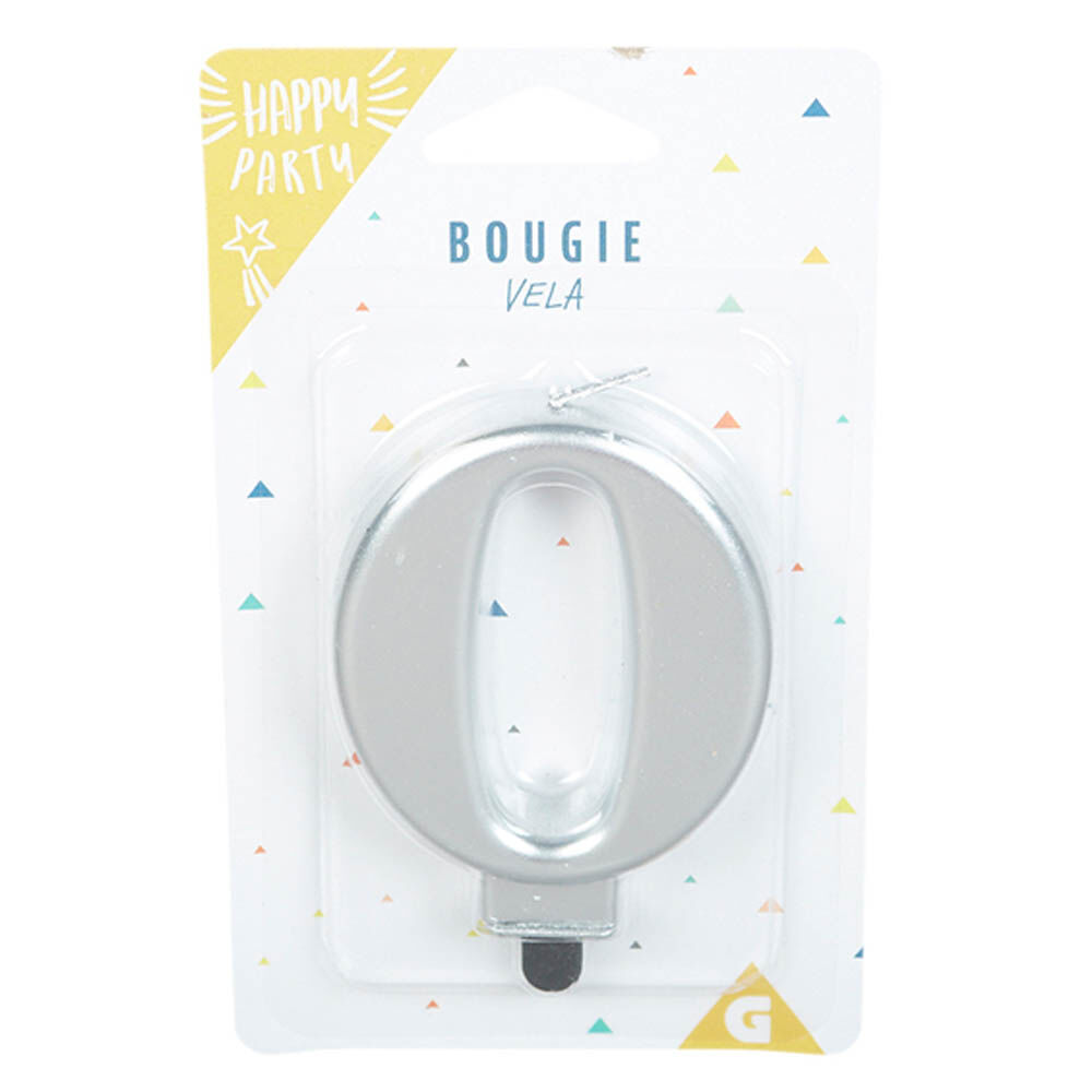 Bougie anniversaire chiffre 0 mat argenté