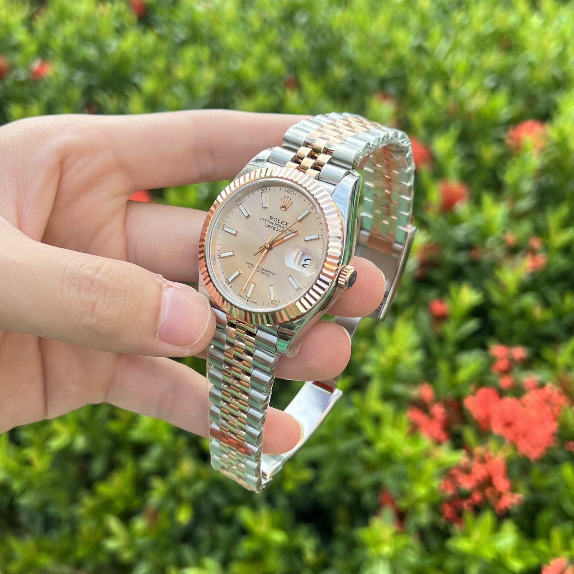 Rolex Datejust SS/RG Plated Pink Dial 41mm Jub EWF Replica