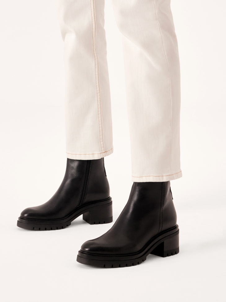 Black heeled boots with a simple upper