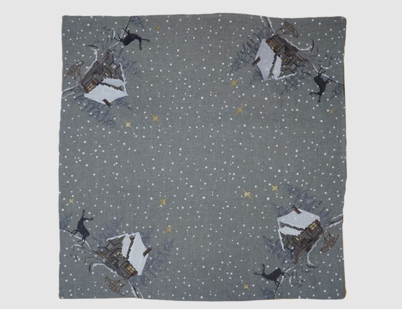 Tischdecke Stickerei Haus Grau