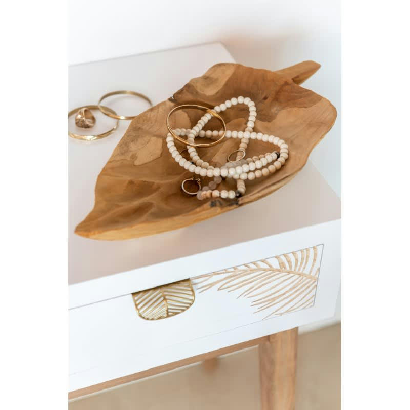 FEUILLE - Plat feuille teck naturel L39,5cm