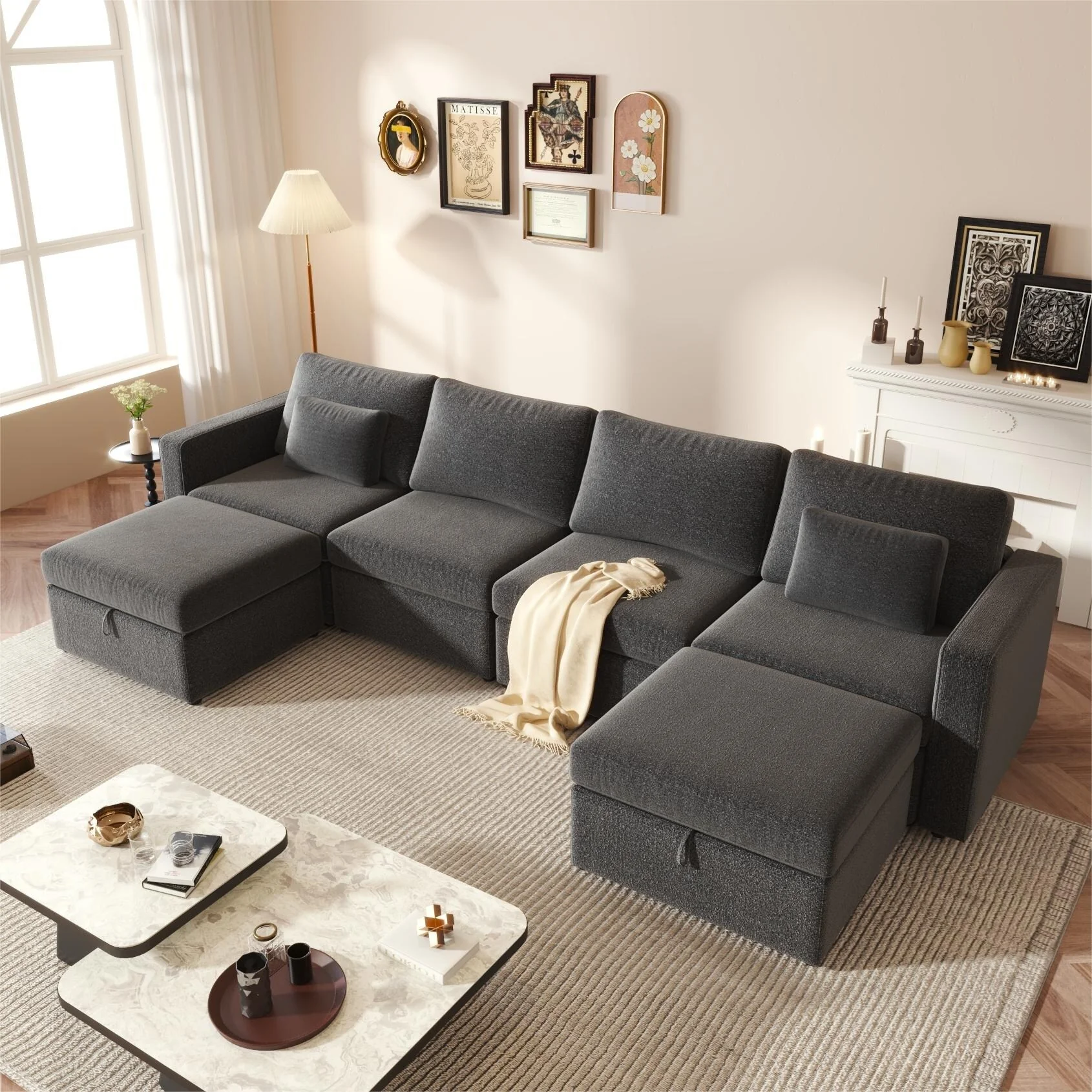 100.4 Oversized Linen 3-Seat Modular Sofa