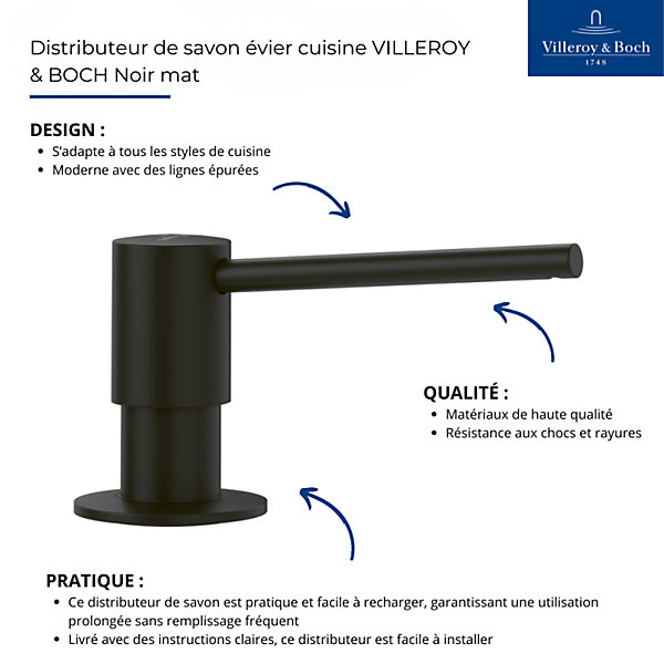 Distributeur de savon pour évier cuisine VILLEROY &BOCH Noir mat