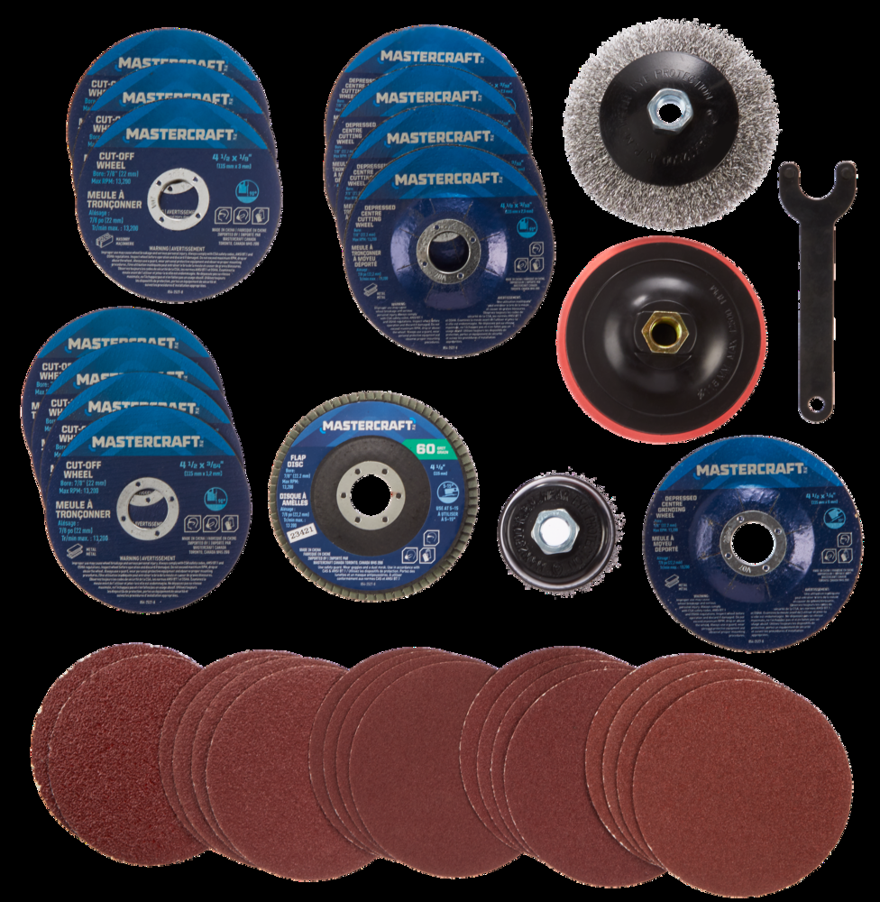 Mastercraft 4-1/2-in Assorted Grit Aluminum Oxide Angle Grinder Accessory Set, 35pc