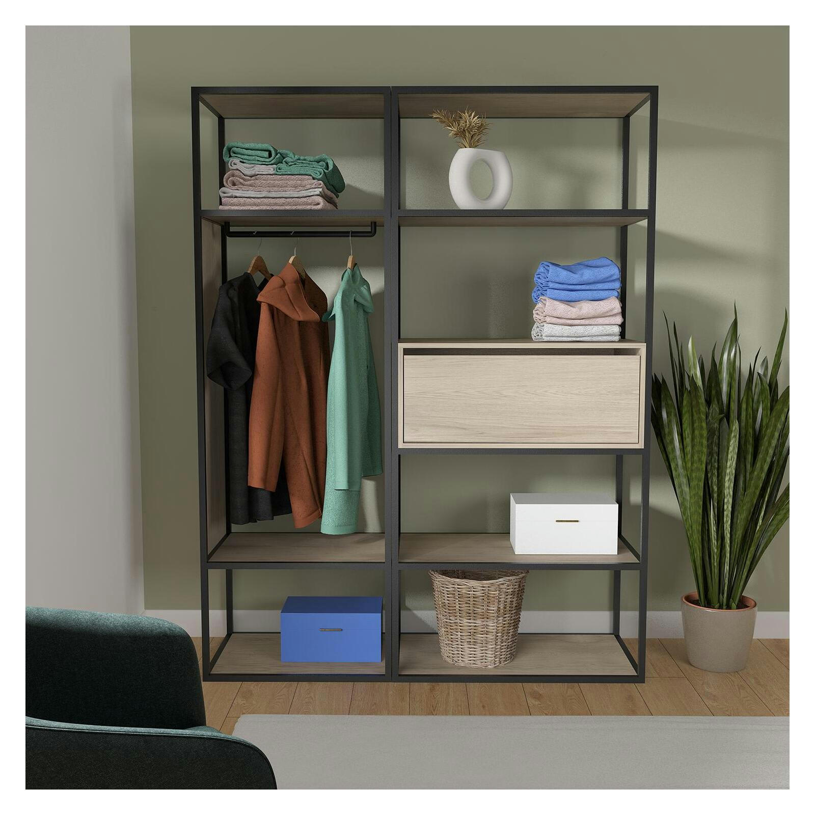 OSLO - Portants vêtements bois et métal noir - Lot de 2