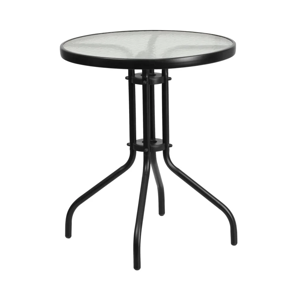 23.75 Round Tempered Glass Metal Table with Smooth Ripple Design Top