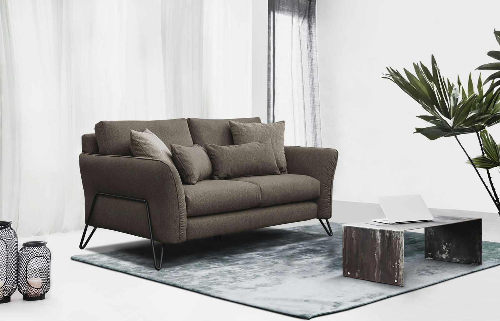 LOREM - Canapé droit 2 places tissu marron