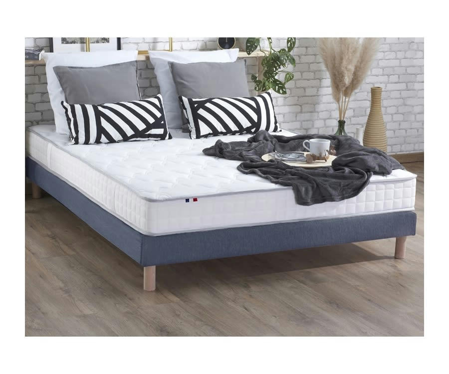 ENSEMBLE CIRRUS - Ensemble matelas mousse sommier bleu 140x190