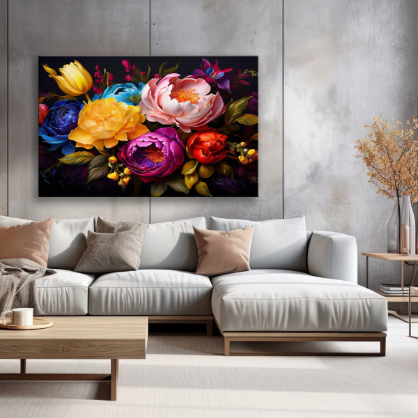 Feeby Obraz na płótnie, Kolorowe Piwonie I Tulipany Bukiet 60x40