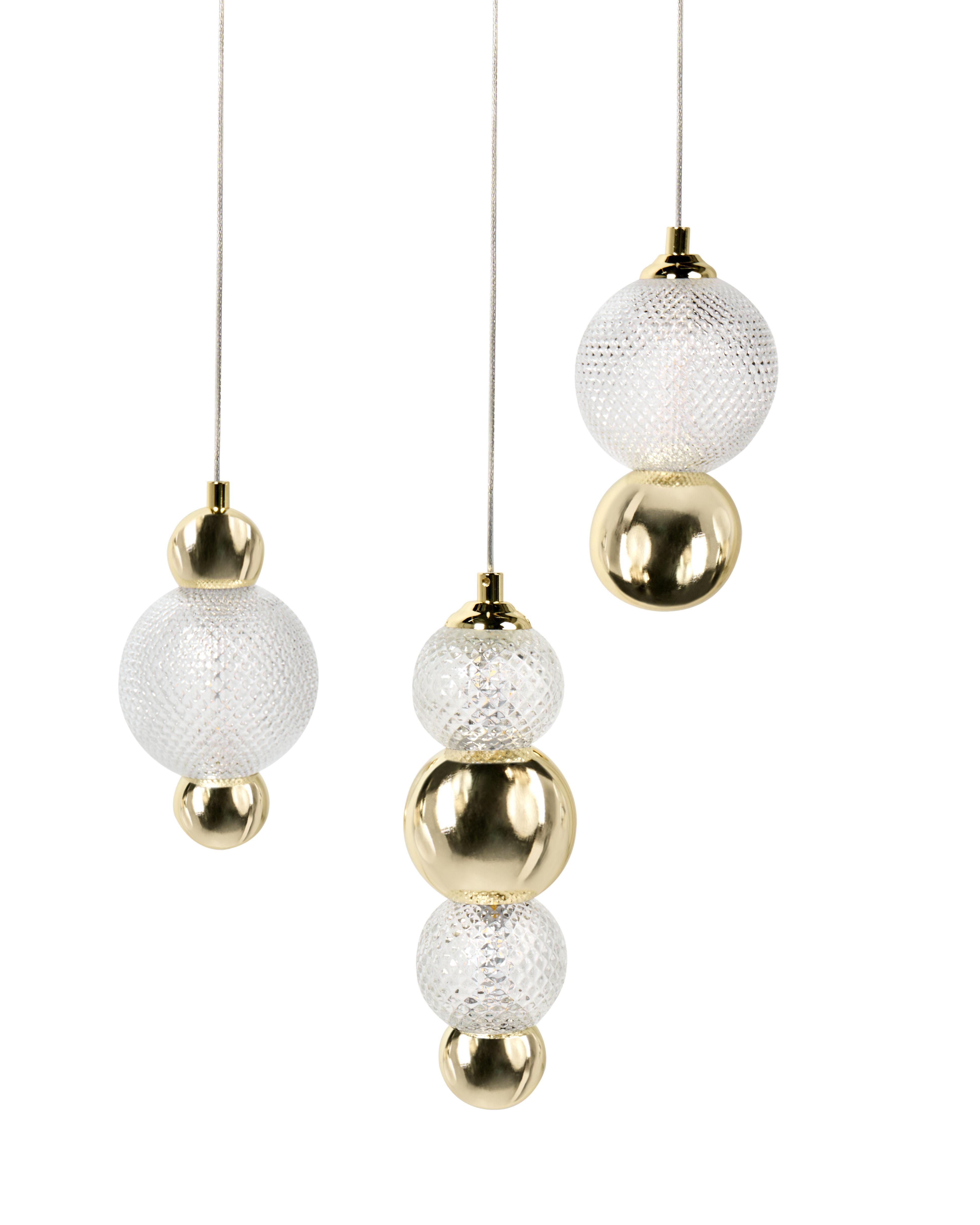 3 Light Pendant Lamp SORA LED Glass Gold