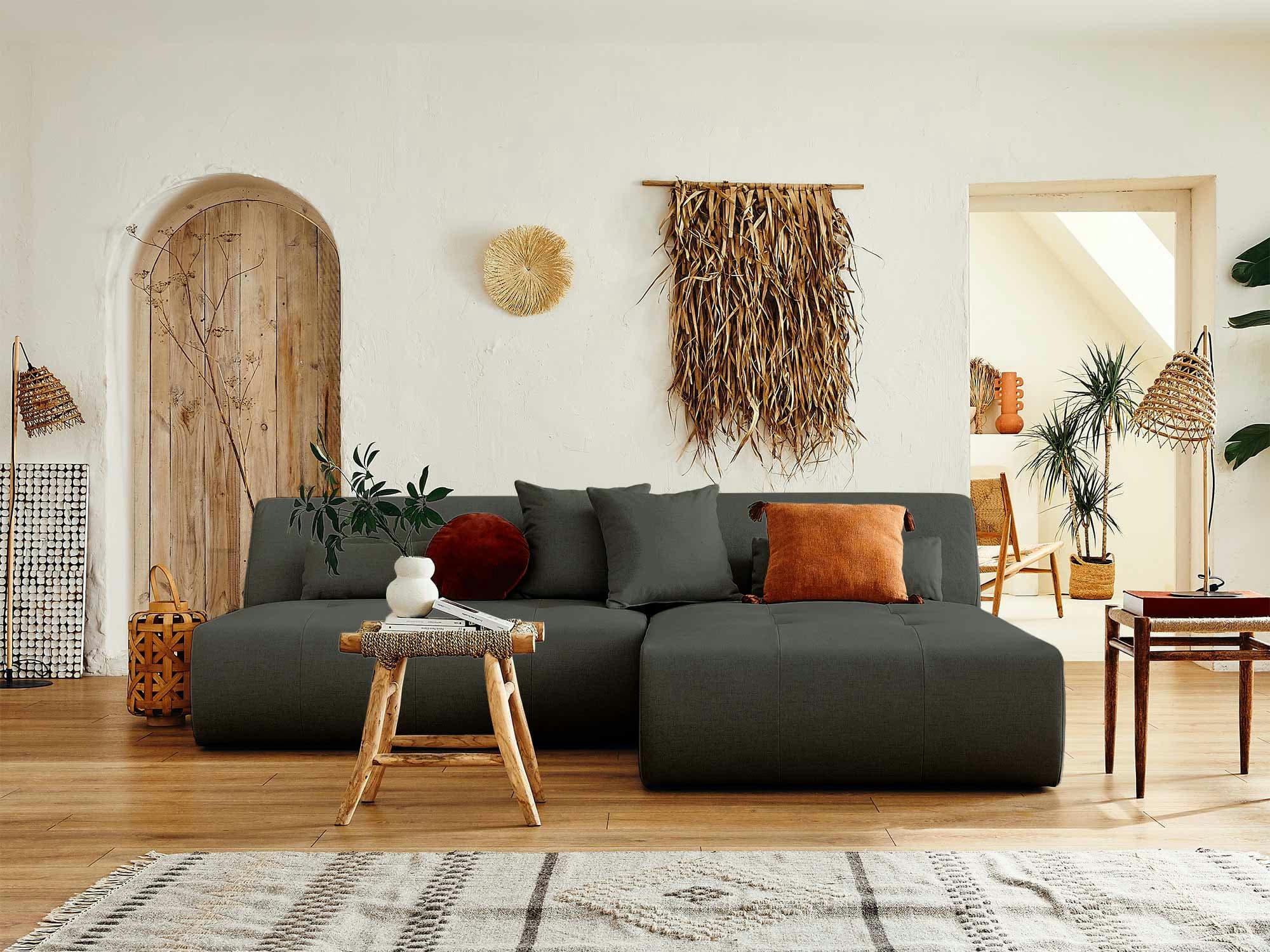 ONYX - Canapé d'angle réversible 4 places en tissu gris foncé