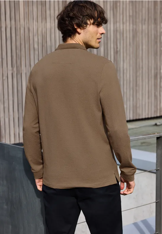 Langarm Struktur Poloshirt