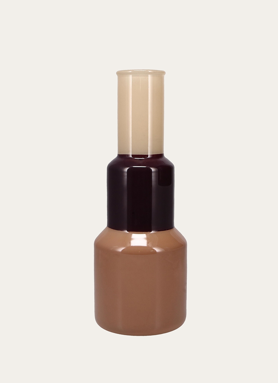VASE EN VERRE AVEC 3 BLOCS DE COULEURS BRUN