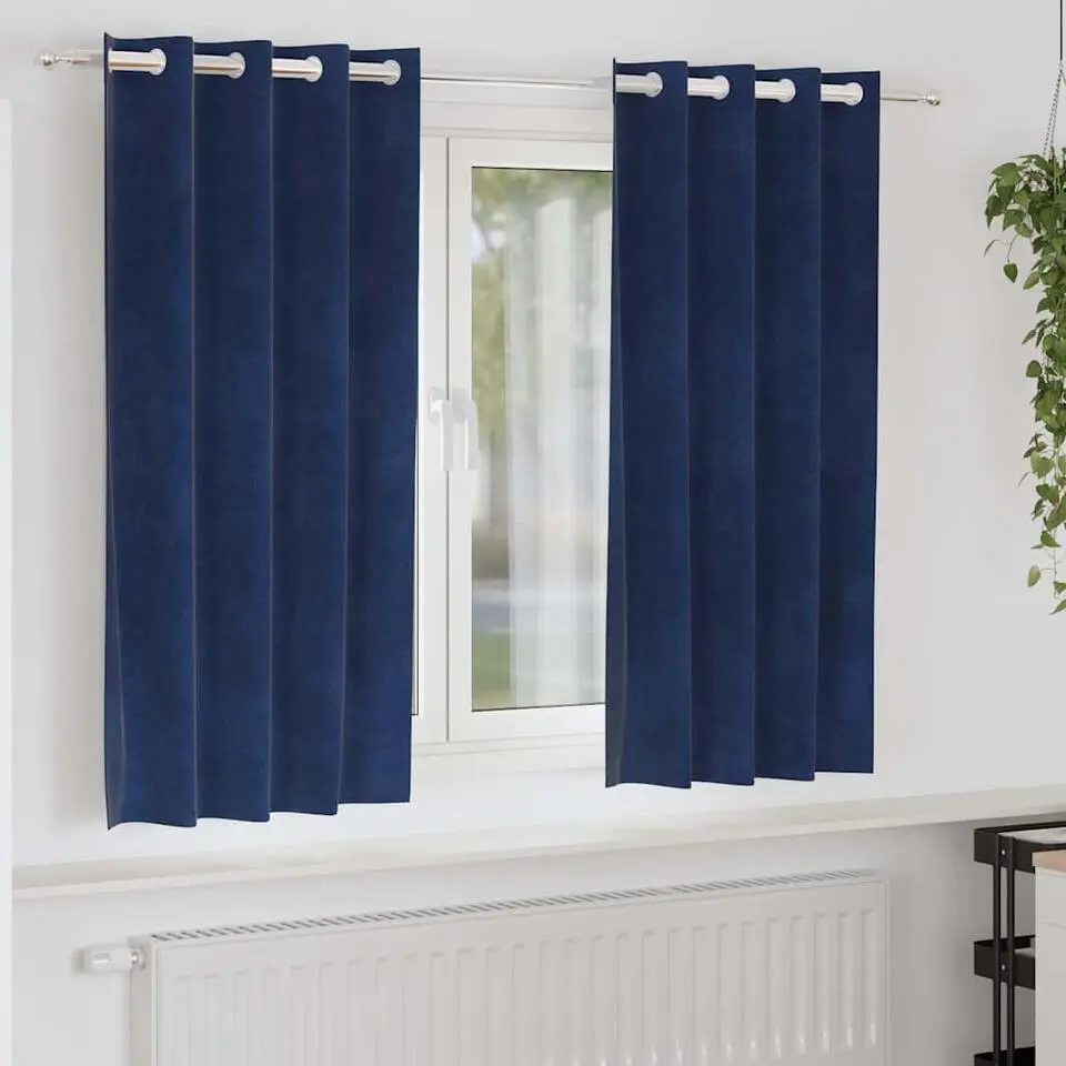 vidaXL Gordijnen met ringen - Donkerblauw - 140x175 cm - Fluweel - 2 Stuks