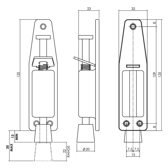 Türfeststeller, 142 mm