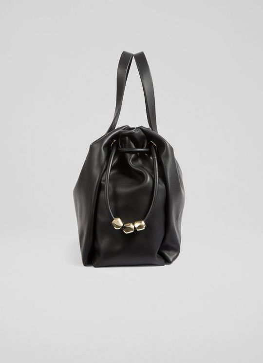 Selina Black Leather Bead Tote
