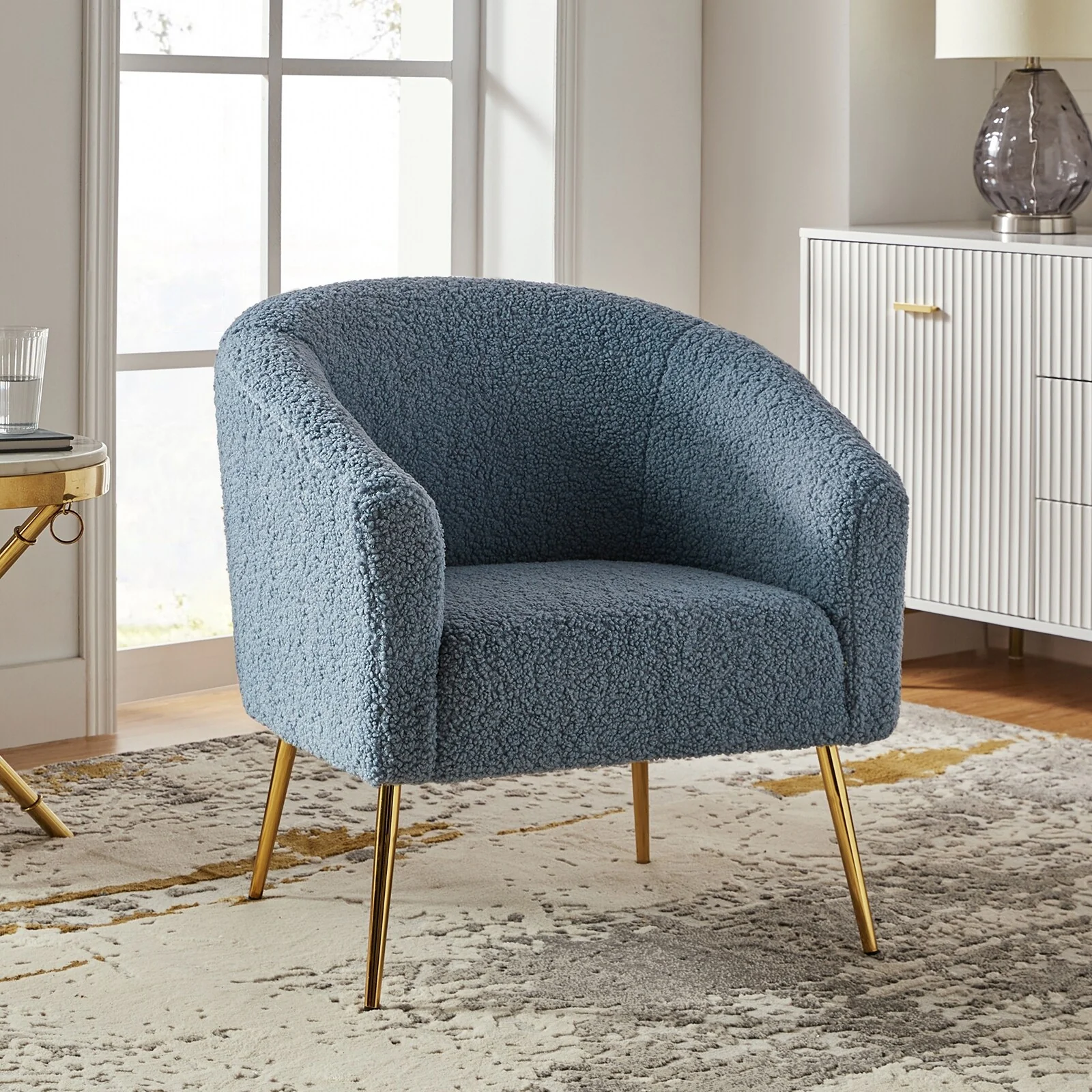 Rovigo Modern Upholstered Living Room Accent Barrel Chair with Metal Legs by HULALA HOME