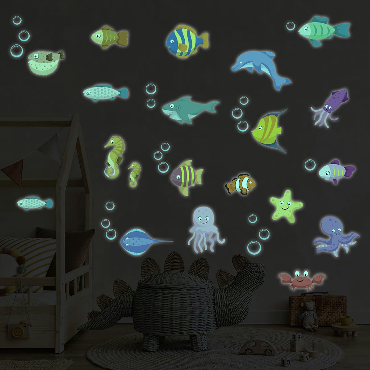 - Stickers phosphorescents lumineux animaux marins 90x120cm