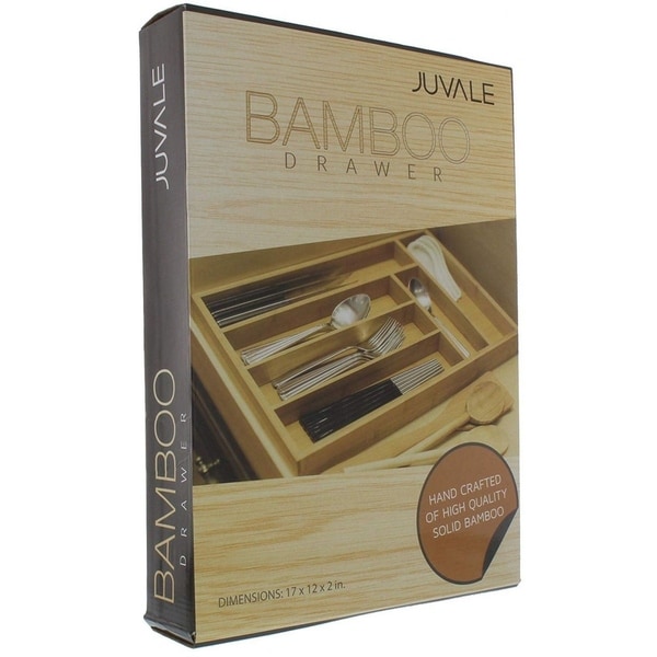6 Slot Bamboo Drawer Organizer, Silverware Drawer Dividers, Flatware Tray, 17"