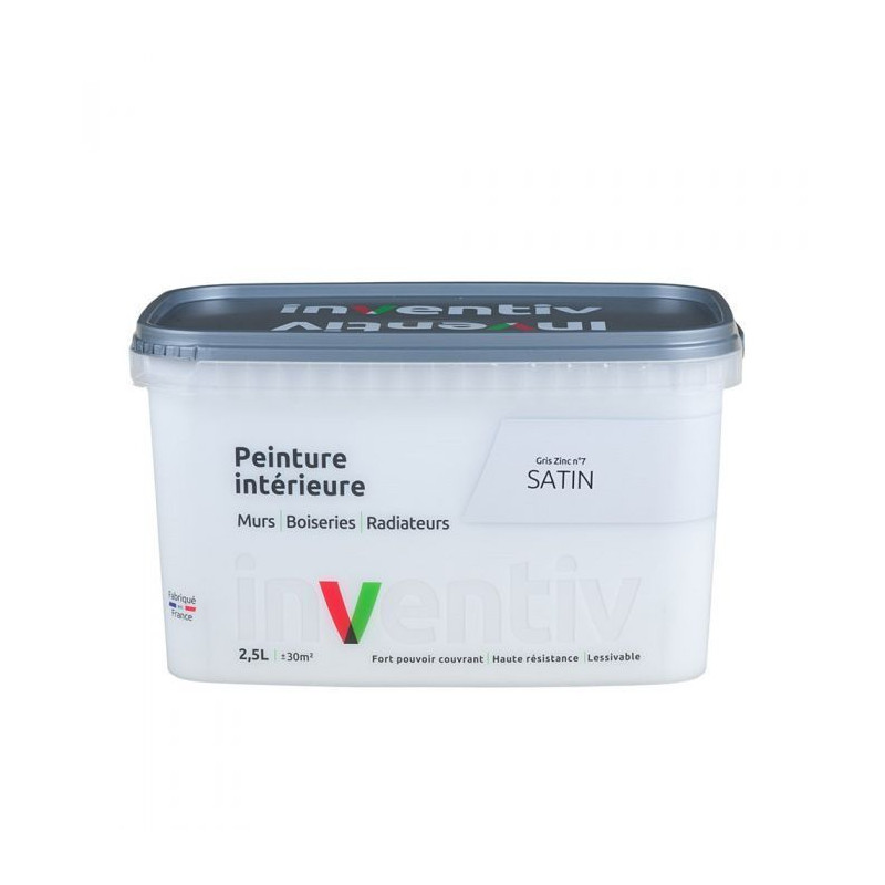 Peinture pour mur boiserie radiateur Gris Zinc n°7 satiné 2,5 L INVENTIV
