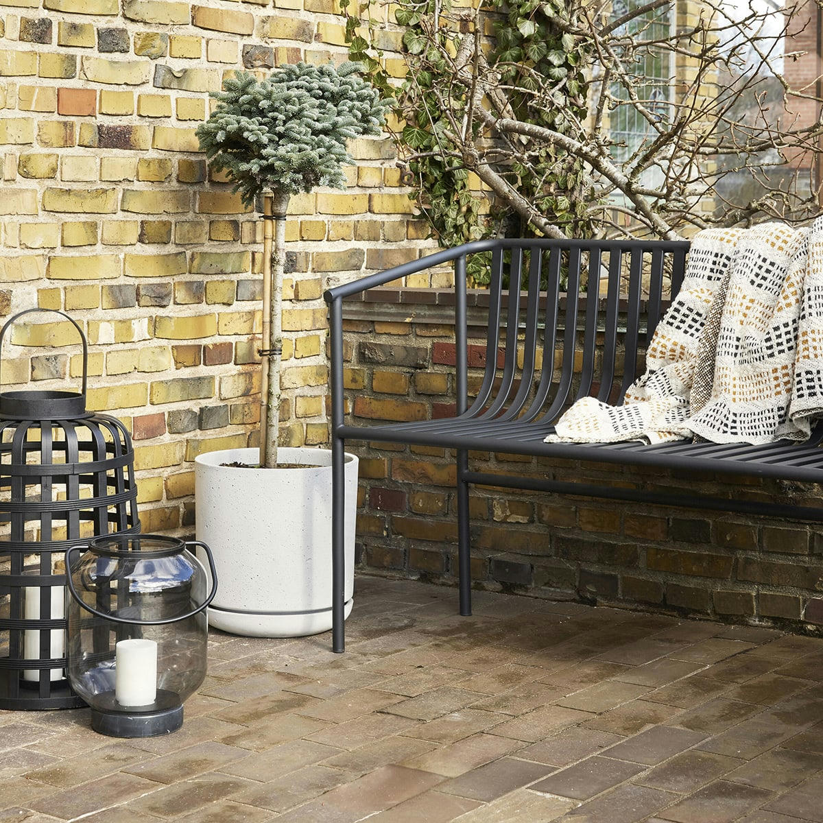 GRID - Lanterne en ronde bambou noir (x2)