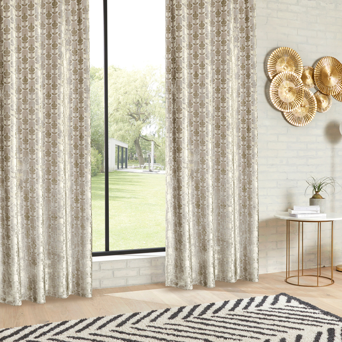 Curtain "Luna" Velvet Jacquard, Linen, 140x260 cm