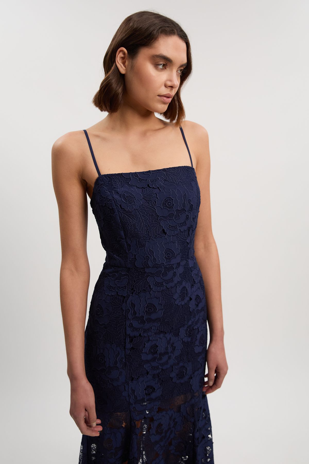 KarenMillen Guipure Lace Woven Bardot Midi Dress