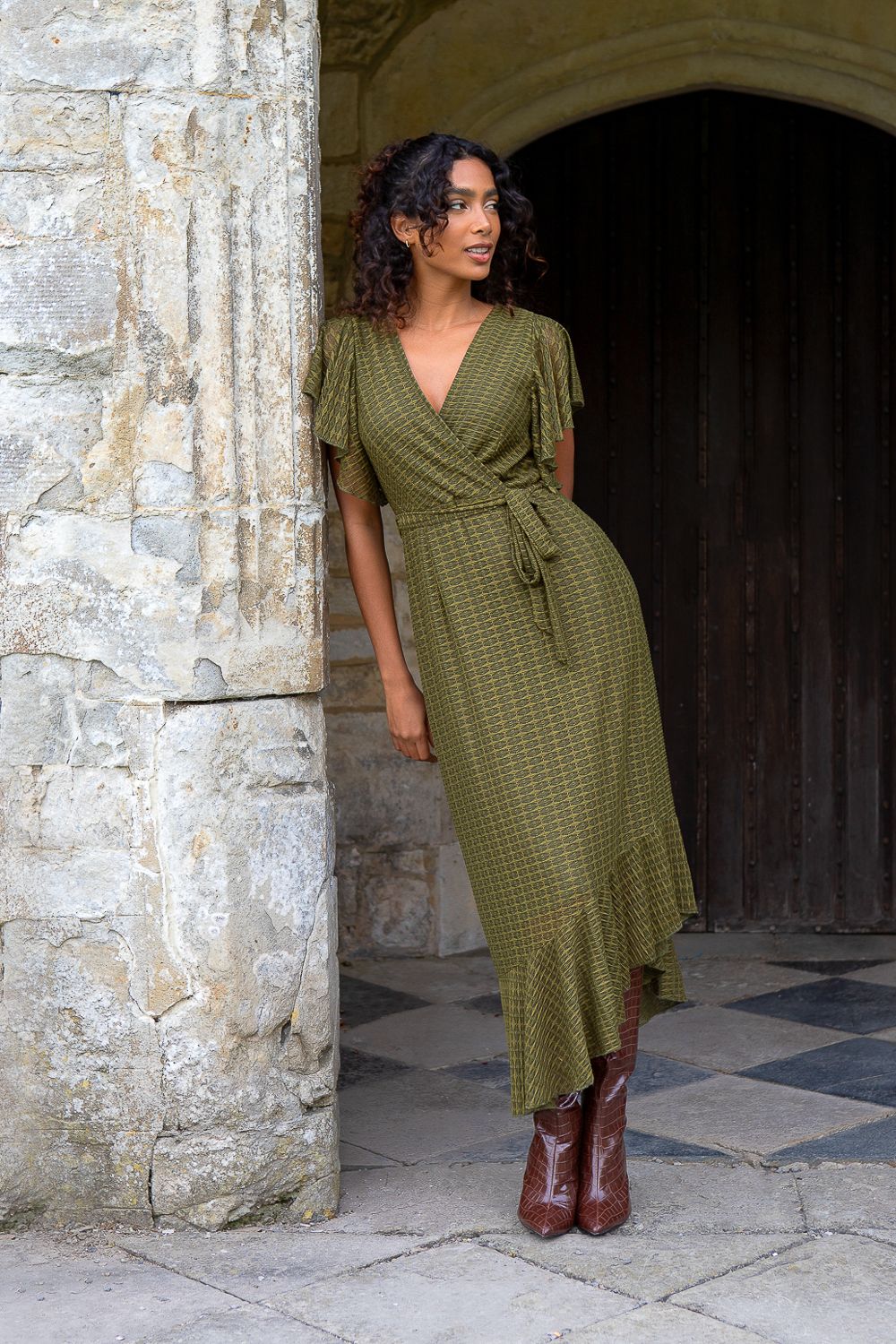 Blue Vanilla Lace Wrap Midi Dress