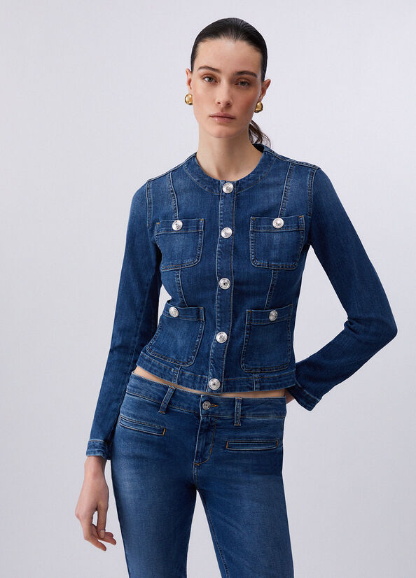 Giacca in denim con bottoni logati