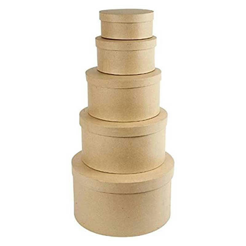- 5 boîtes gigognes rondes en carton 9 x 16,5 cm à 19 x 35,5 cm