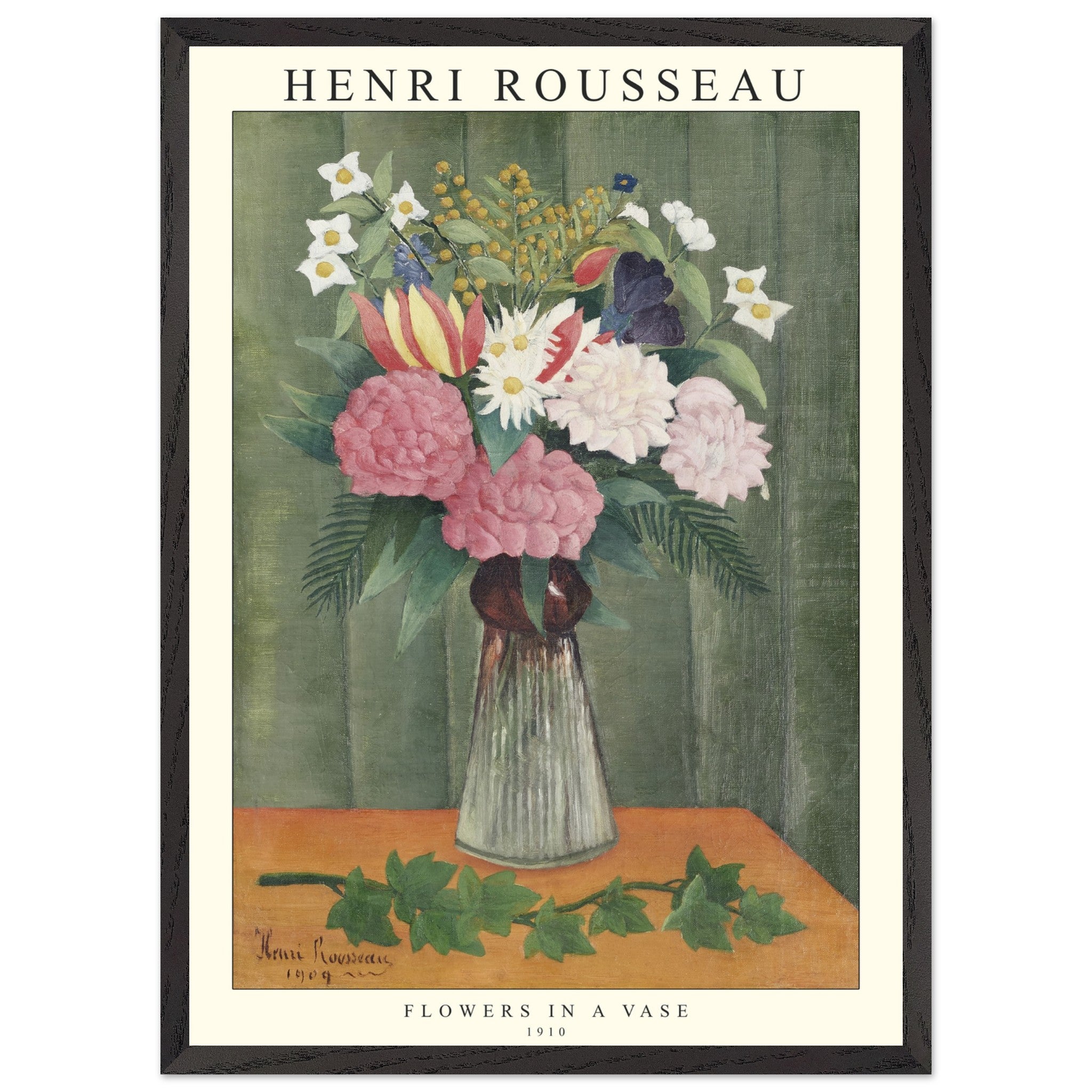 Artfulprints Poster met Lijst Henri Rousseau - Flowers in a vase  - 50x70 cm - Groen