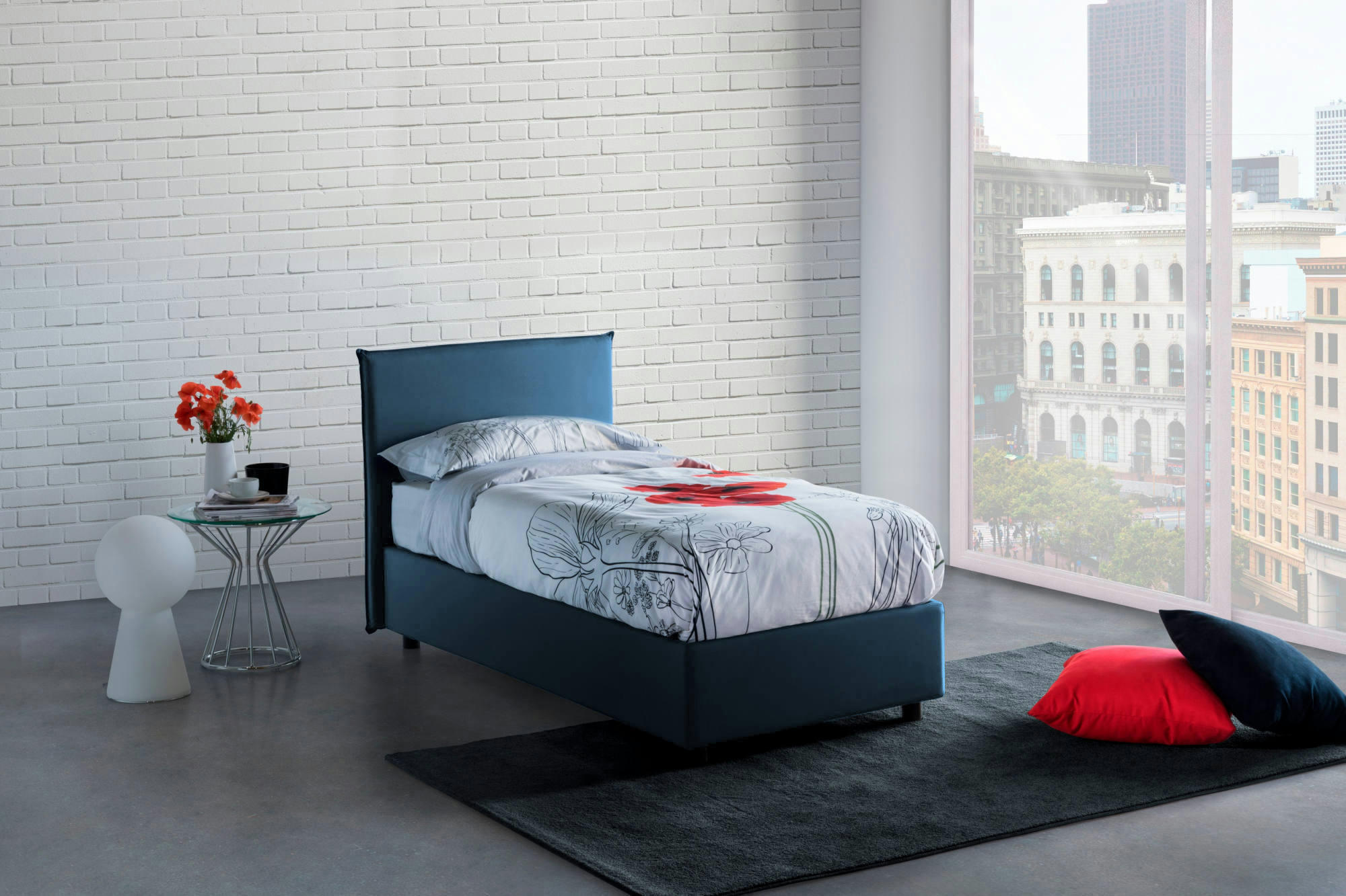 BEATA - Lit coffre 140x190 cm en tissu bleu