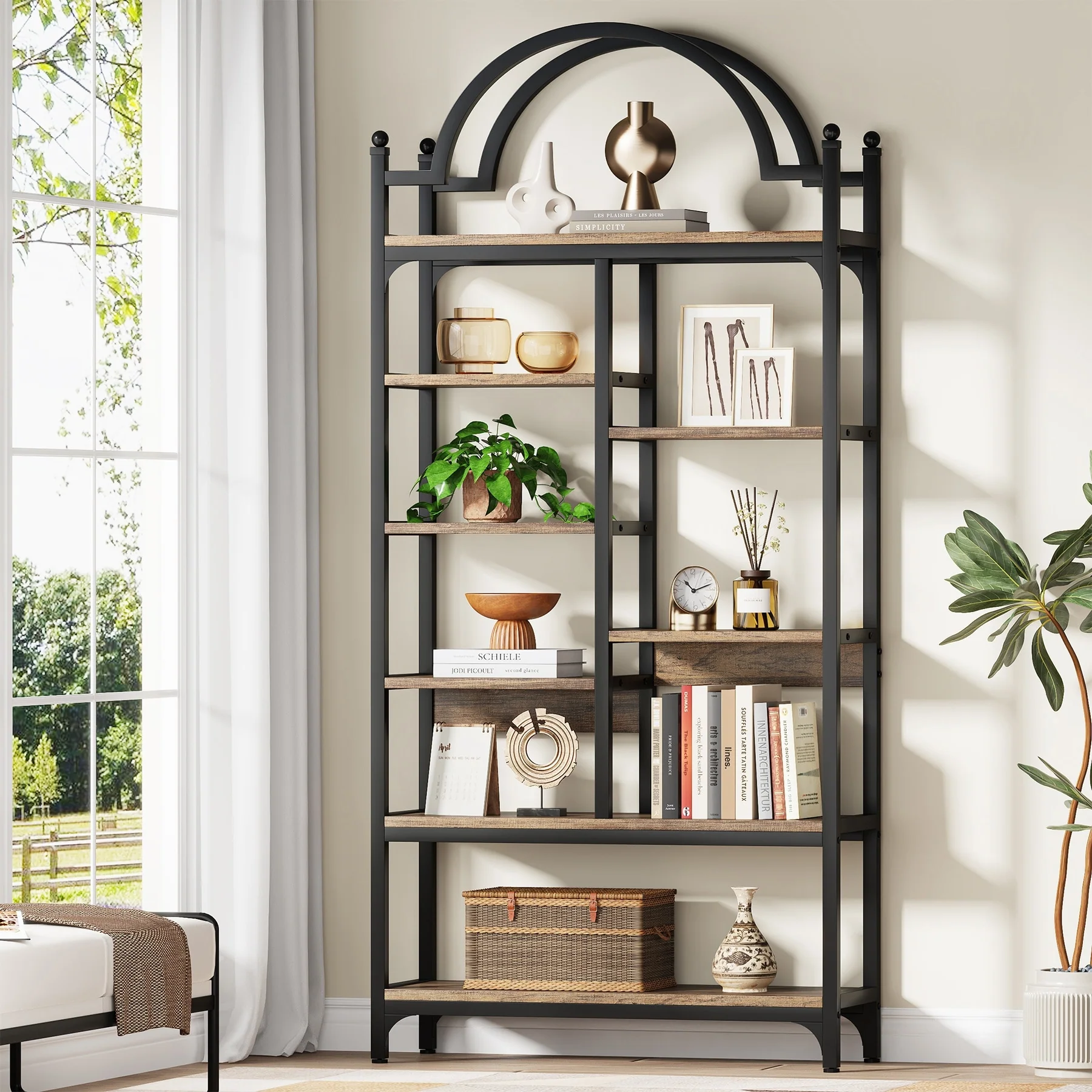 8-Tier Tall Bookshelf, Modern Arched Etagere Bookcase for Living Room, Home Office