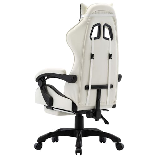NNEVL Racing Chair with Footrest Black and White Faux Leather