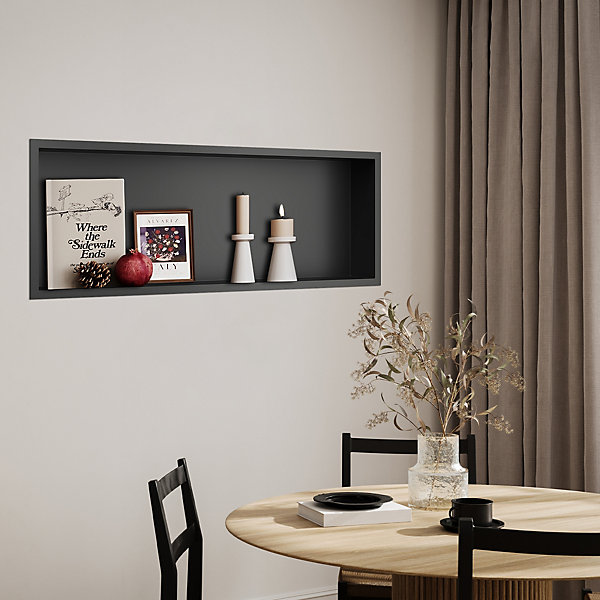 Niche inox SIRHONA 900x300x100mm - Encastrée   Bac à douche   Verticale/Horizontale   Noir mat