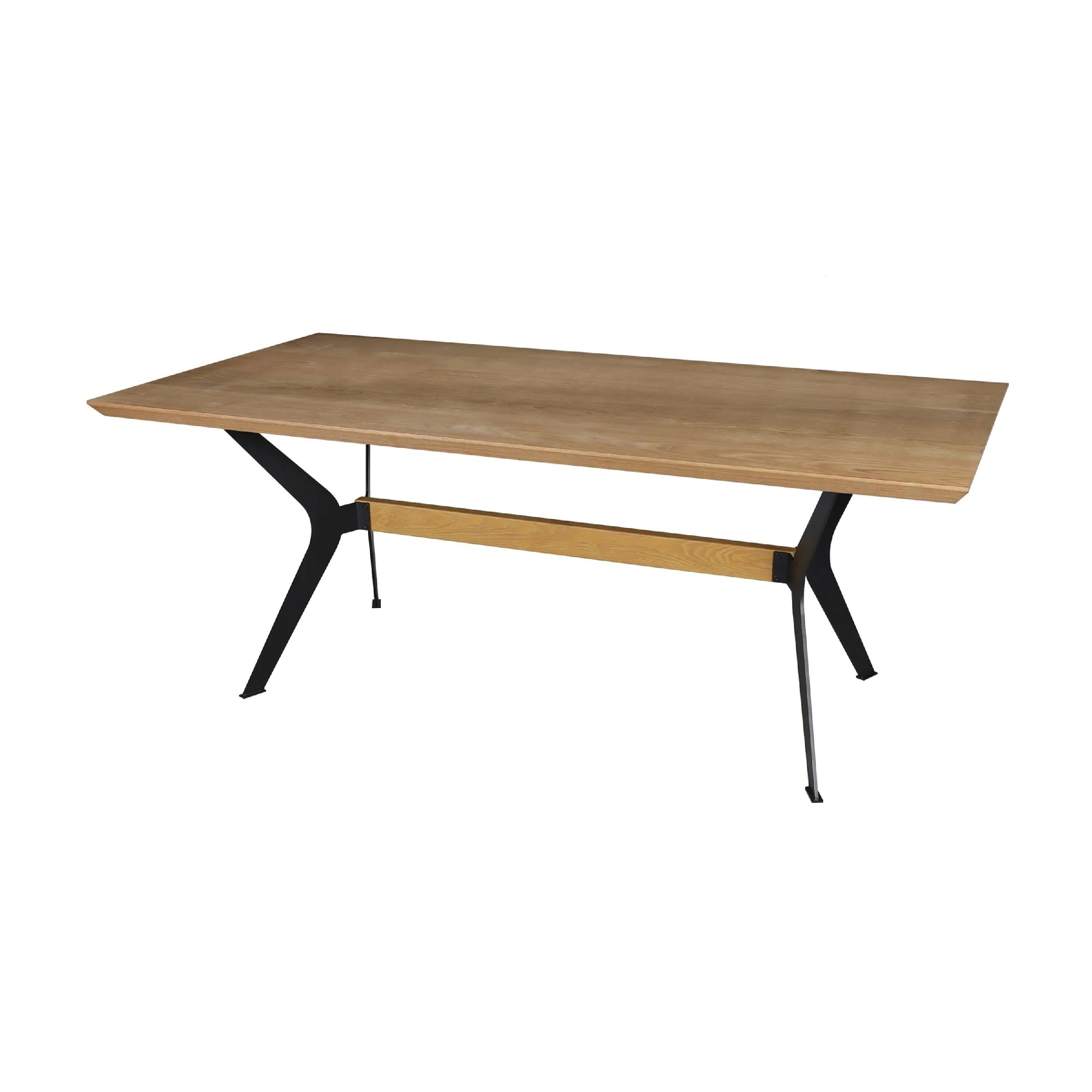 Dining Table, 79 Inch, Rectangular Brown Wood Top, Black Metal Legs