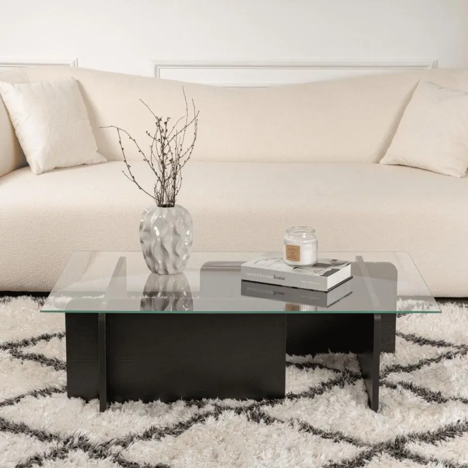 CALICOSY - Salontafel met een blad van glas FLAVIO - 65x105x30 cm